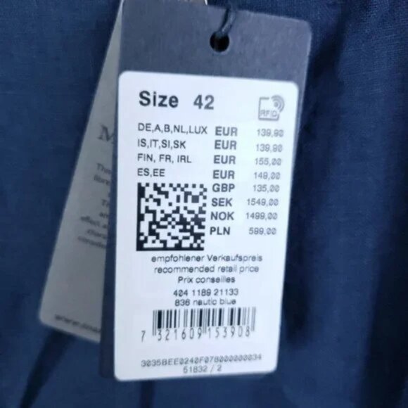 NWT Marc O'Polo Dress Tunic 100% Linen Sweden Lagenlook Navy size EU 42 / US L - Picture 7 of 13